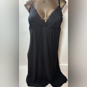 Elegant Modal Tencel Black Lace Trim Nightgown